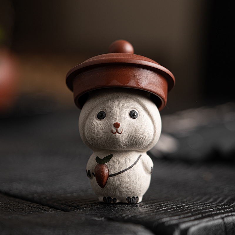 Thú cưng trà Nhật Bản, thỏ hoàng đạo, Khay trà có thể nuôi, phụ kiện trang trí nhỏ làm bằng tay sáng tạo, chơi trà, vẽ thỏ trắng dễ thương