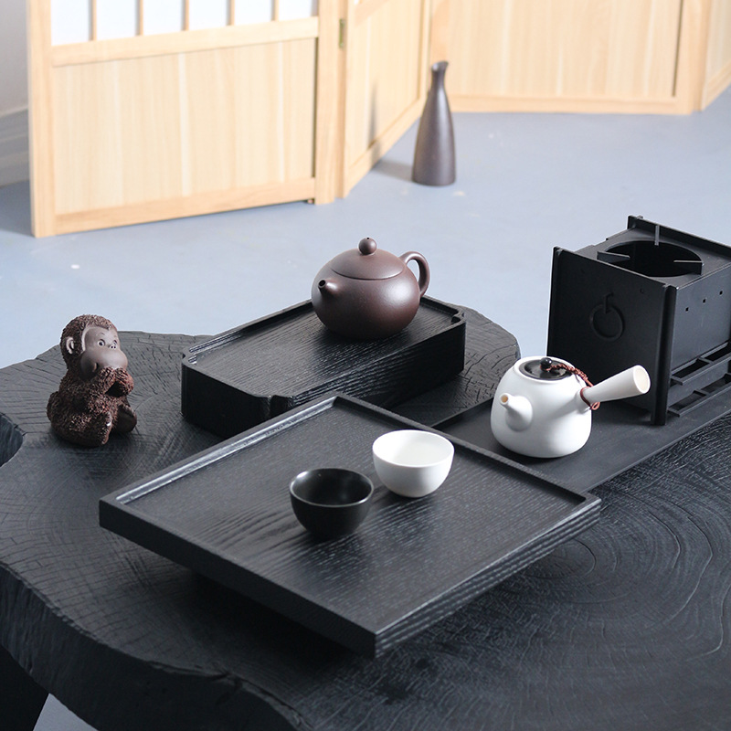 Bán buôn Bàn trà gỗ nguyên khối cacbon hóa sắt nghệ thuật bàn trà nhỏ Gỗ sáp trắng khay trà pha khô bằng gỗ nguyên tấm Khay đựng ấm