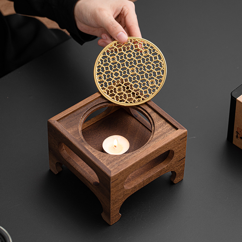 Bộ ấm trà vuông gỗ óc chó, ấm trà bên hông kính, ấm trà gia dụng, đế đun trà, trà đạo Kung Fu