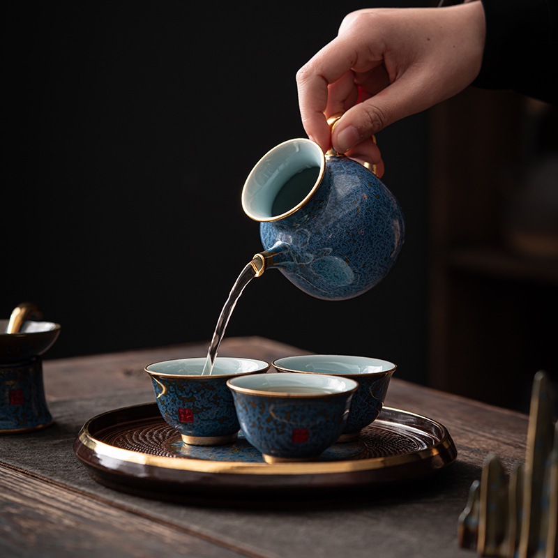 Bộ đồ pha trà Kung Fu tráng men lò sứ Zhang Jinxi Jun Bộ tách trà gốm cao cấp sang trọng văn phòng gia đình cao cấp quà tặng