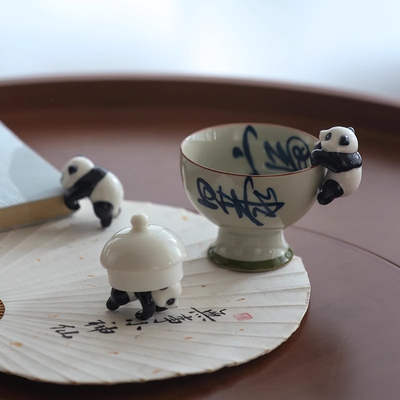 Mặt Dây chuyền cốc trà gốm sứ Gấu Trúc Nhỏ Bộ trà Kungfu gia dụng phụ kiện trà đạo đồ trang trí treo bát nắp dễ thương thú cưng trà