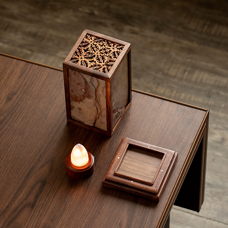 Đèn bàn đá vuông phong cách thiền mới sáng tạo phòng trà ánh sáng xung quanh hàng rào cổ