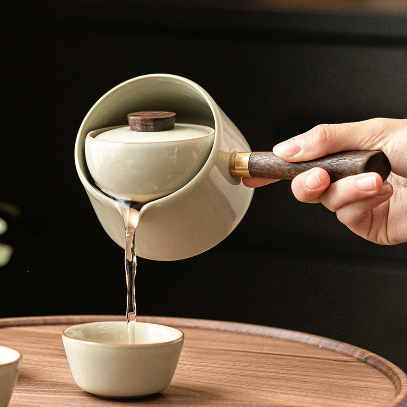 Yanghangru Yanghangru Yanghangru Yanghangru Ấm trà gốm sứ Bộ trà di động ngoài trời đơn giản Một ấm ba cốc không bị nóng