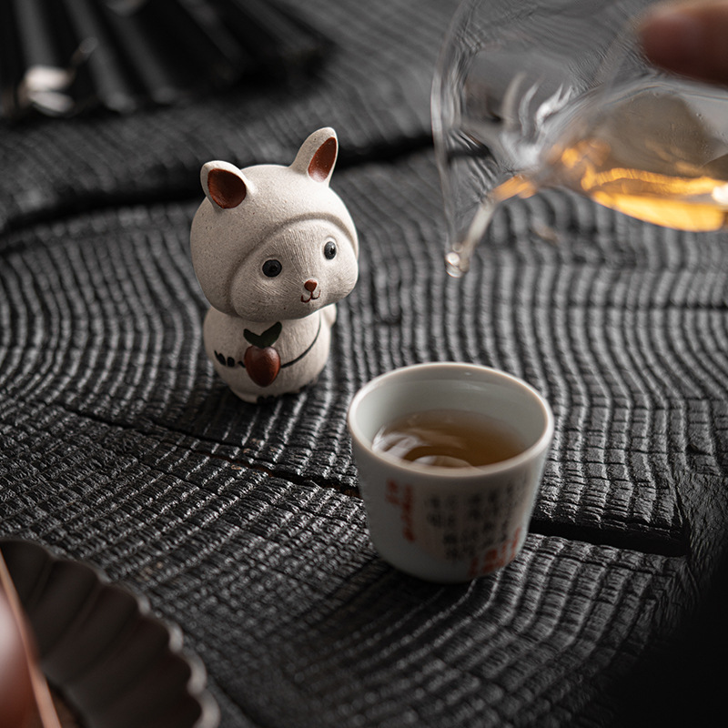 Thú cưng trà Nhật Bản, thỏ hoàng đạo, Khay trà có thể nuôi, phụ kiện trang trí nhỏ làm bằng tay sáng tạo, chơi trà, vẽ thỏ trắng dễ thương