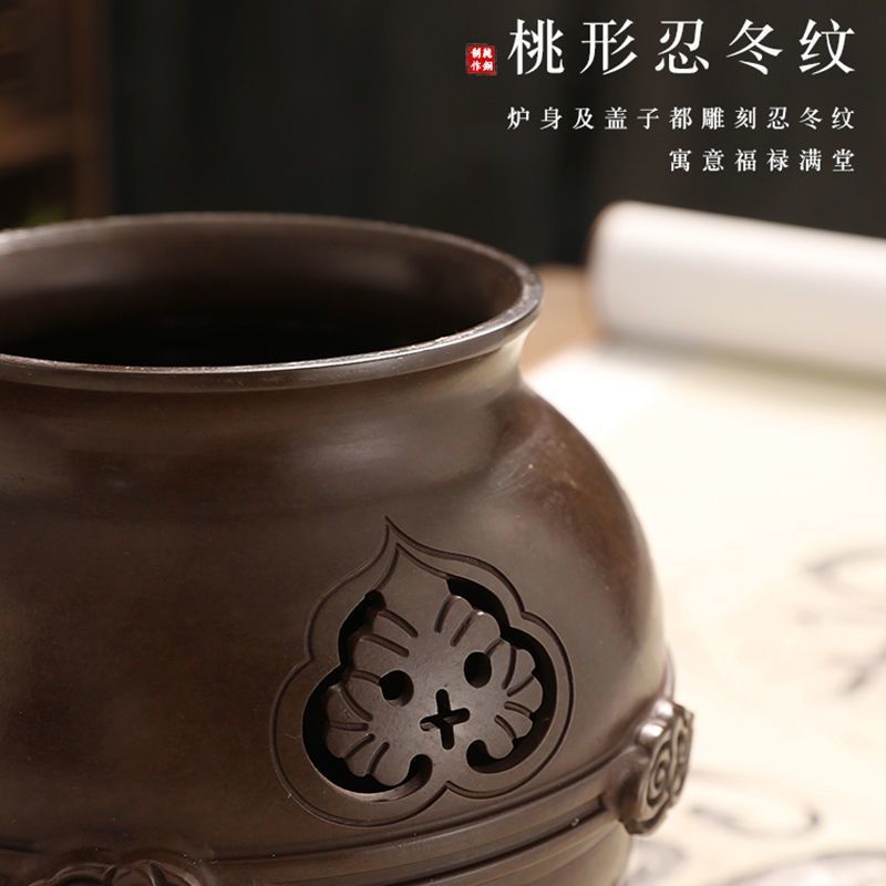Lư hương đồng, đồ trang trí lư hương hoàng gia bằng đồng thau năm chân, lư hương dùng trong nhà, lư hương gỗ đàn hương, lư hương cuộn trong nhà, đồ trang trí lễ trà.