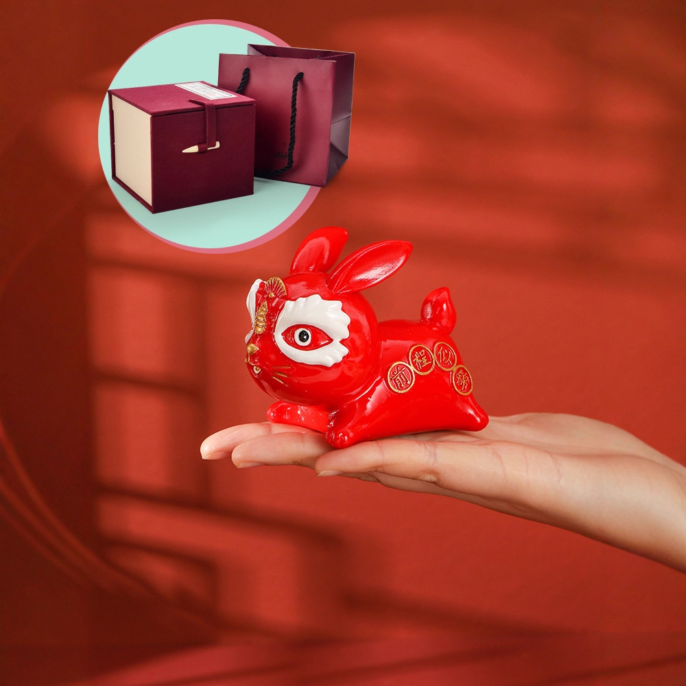 Quốc triều phong cách nhựa thủ công mỹ nghệ thỏ đổi màu trà thú cưng đồ trang trí phòng khách bàn làm việc điện thoại di động giá đỡ Lễ Hội Mùa Xuân trang trí