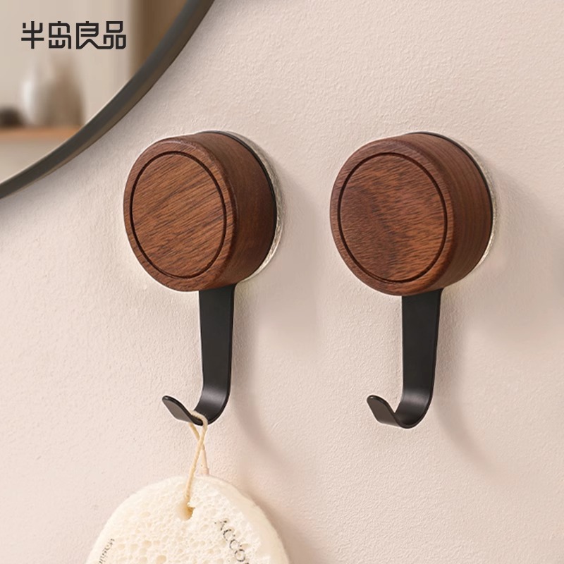 Móc cốc hút chân không gỗ óc chó đen móc treo sau cửa không đục lỗ móc treo quần áo phòng tắm liền mạch chịu lực cao móc dính phong cách cổ