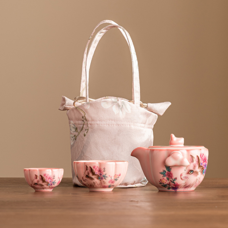 Bộ trà du lịch di động Ruyao, bột đông mỡ lợn, cốc khách nhanh, cắm trại ngoài trời, một bình và hai cốc