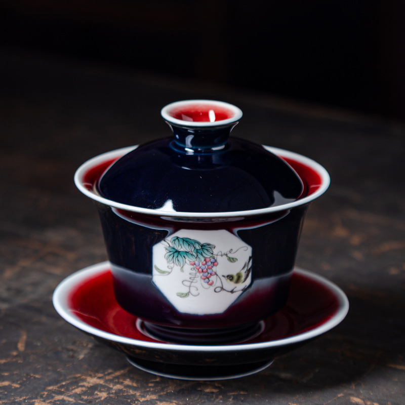 Tách trà Gaiwan bằng gốm sáng tạo có cửa sổ, dụng cụ pha trà đơn, bát Sancai, phong cách Nhật Bản, đơn giản để sử dụng tại nhà.