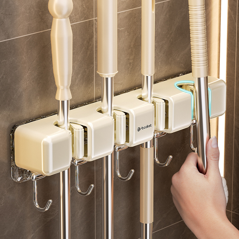 Giá treo cây lau nhà móc kẹp Cây lau nhà không cần đục lỗ treo tường nhà vệ sinh giá Đựng Cây lau nhà cố định mạnh mẽ kẹp kẹp kẹp chổi