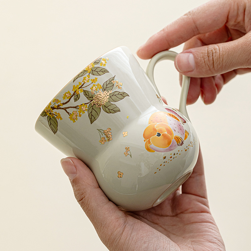 Cốc hồ lô cá osmanthus vàng xám thực vật phong cách quốc gia cốc uống nước văn phòng tại nhà cốc cà phê cá nhân quà tặng