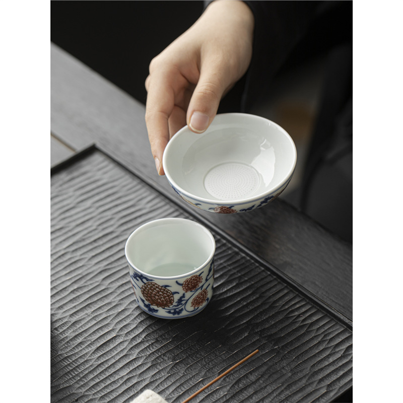 Bộ lọc trà bằng sứ tráng men đỏ retro bộ lọc trà gốm sứ bộ lọc trà hoa sen kim cương bộ lọc trà bán buôn bộ lọc trà