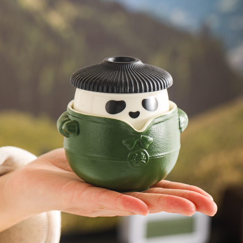 Bộ trà du lịch gấu trúc hộp quà tặng bộ trà nữ uống một người xách tay cốc pha trà ngoài trời