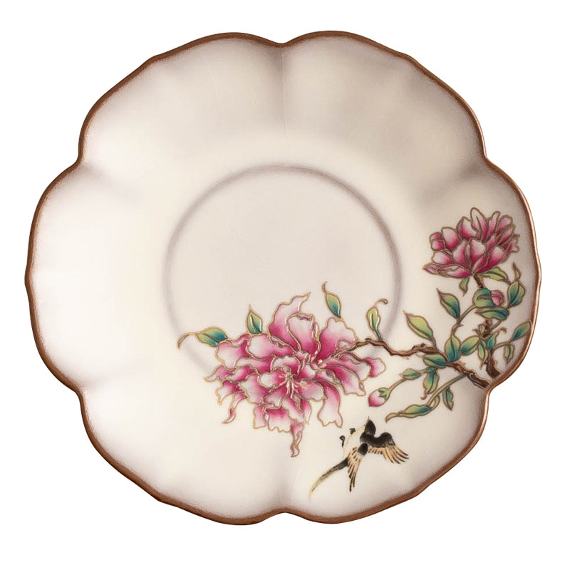 Lót cốc miệng hoa Ru Lò, thạch mỡ lợn, hoa mẫu đơn, tấm cách nhiệt chống trượt, cốc trà sứ Ru tinh tế, phụ kiện trà đạo, tấm trà