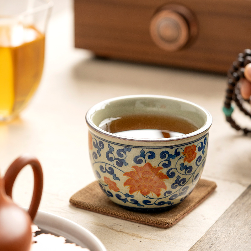 Cốc trà lát Gốm Sứ Đỏ tráng men gốm sứ cao cấp gia dụng cao cấp cốc trà Bát Xanh cốc đơn