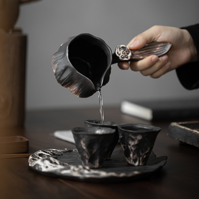 Wabai Jifeng chạm nổi thủ công chén hương sen chén công bằng gốm thô cổ điển chén trà biển công cụ pha trà cốc đồng phục tách trà