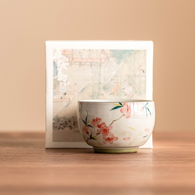 Cốc chủ nhân vẽ tay hoa đào cốc đơn trà Kung Fu cao cấp Trung Quốc cốc trà Bộ trà gốm sứ cá nhân tách trà nhỏ