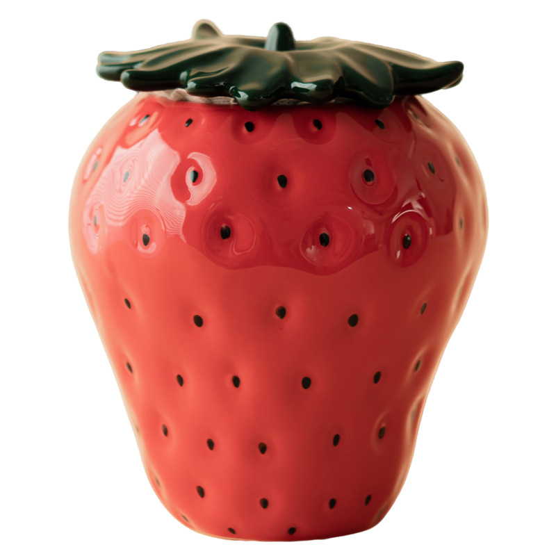 Lọ trà dâu tây đồ trang trí trang trí gia dụng gốm sứ sáng tạo lọ đựng đồ kín lọ đựng trà lọ đựng trà phụ kiện bộ trà