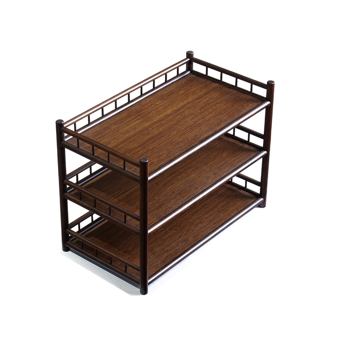 Giá để cốc tre ba tầng, giá đựng ấm trà, giá trưng bày tủ, giá để lá trà, giá trưng bày ba tầng cỡ lớn.