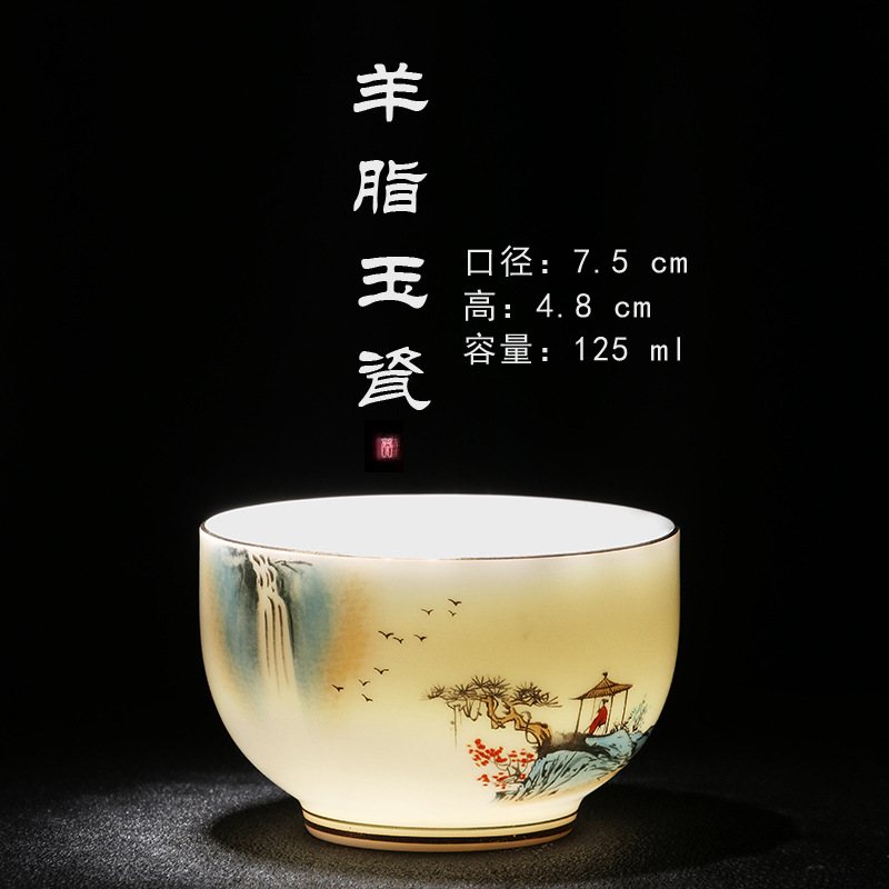 Cốc pha trà sứ ngọc bích mỡ cừu cốc trà cốc chủ nhân cốc đơn gốm sứ cốc trà Bộ trà gia dụng kiểu Trung Quốc cốc trà