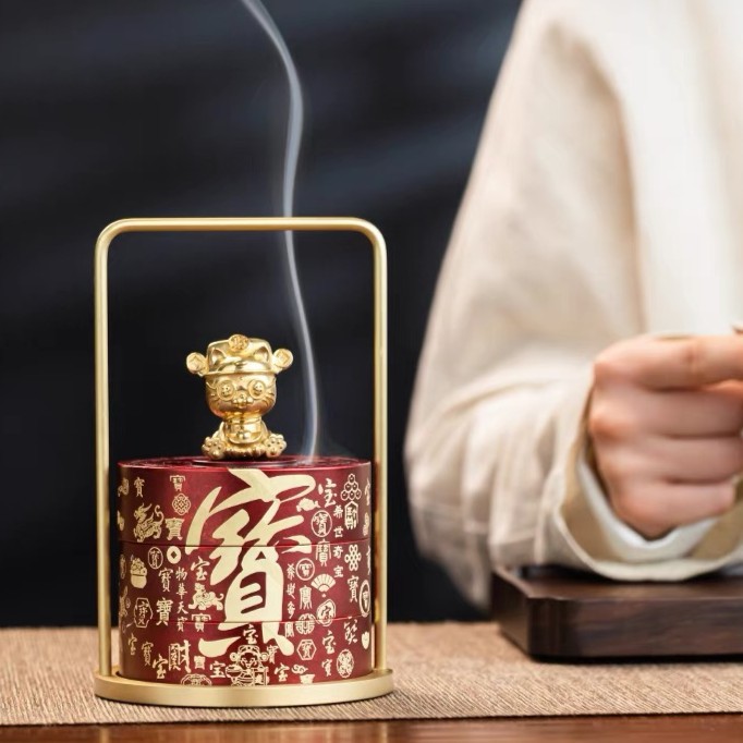 Lư hương, lư hương, bộ đồ dùng, hộp quà, đầu vào, lư hương mèo vàng, lư hương cao cấp, dụng cụ ấn gia dụng, bột hương