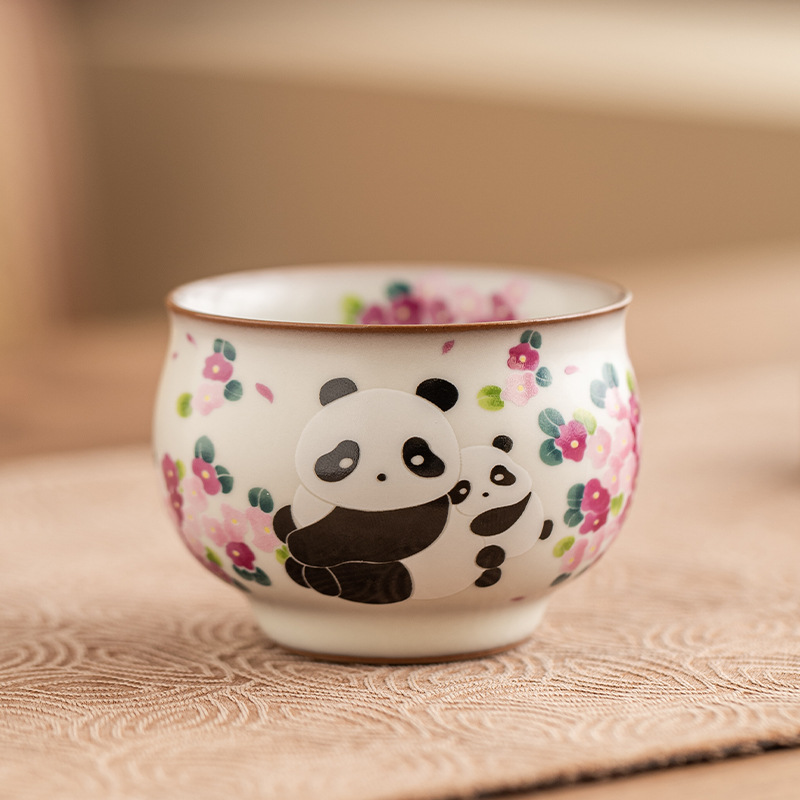 Cốc gấu trúc đông lạnh mỡ lợn, cốc trà, cốc trà nữ giá trị cao, cốc chủ sở hữu bộ trà Kung Fu có thể được nâng lên, cốc đơn
