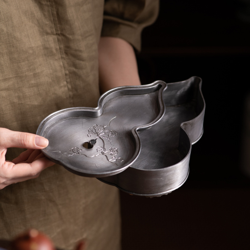 Bầu cổ thiếc ấm cổ dụng cụ pha trà Kung Fu cổ điển Khay trà pha khô Khay trà xây ấm nước khay trà khay trà khay Khay ấm trữ nước