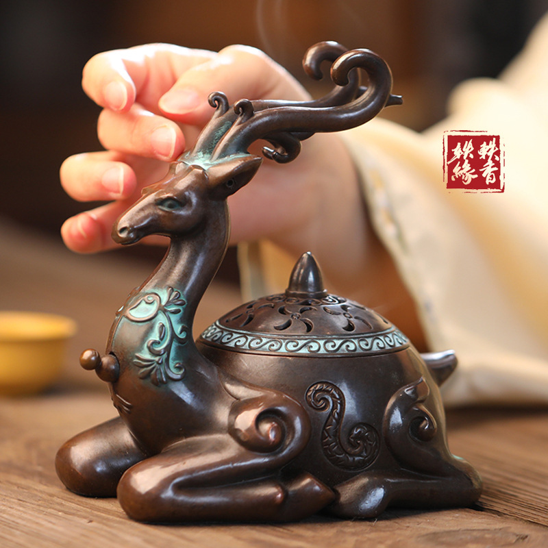 Lư hương Hươu lớn bằng đồng thau Lư Hương Lư hương trong nhà Lư hương Trầm Hương đàn hương Lư hương đàn hương đồ trang trí trà đạo