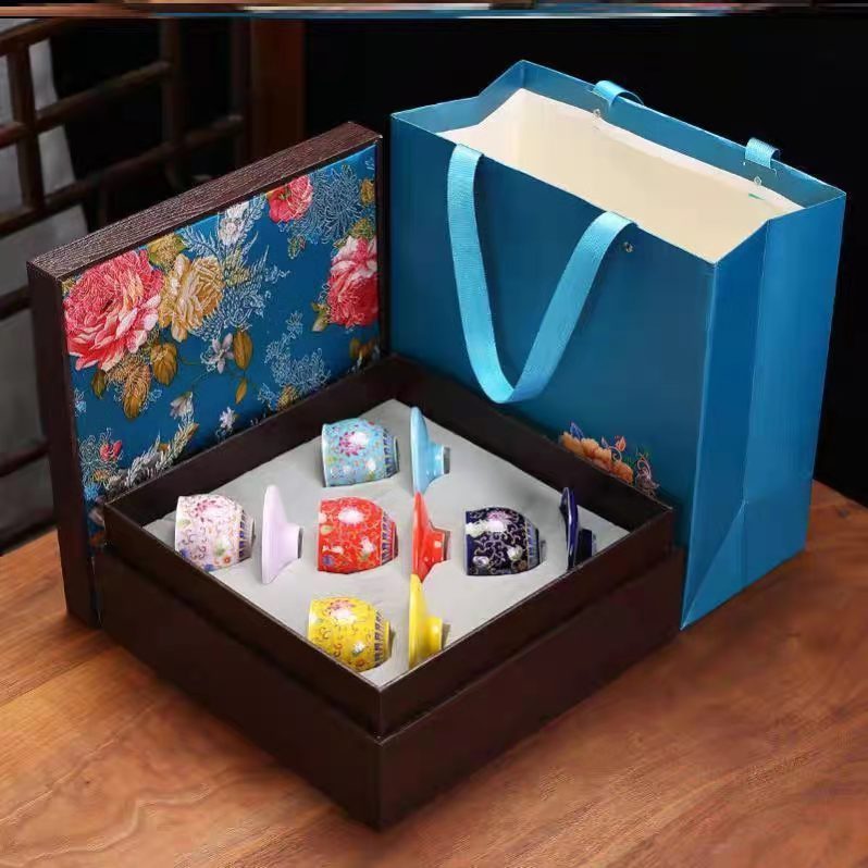 Cốc bạc có đế lót ly 999 cốc trà mạ bạc thủ công bằng bạc nguyên chất men màu Kung Fu tách trà bát trà cốc chủ nhân