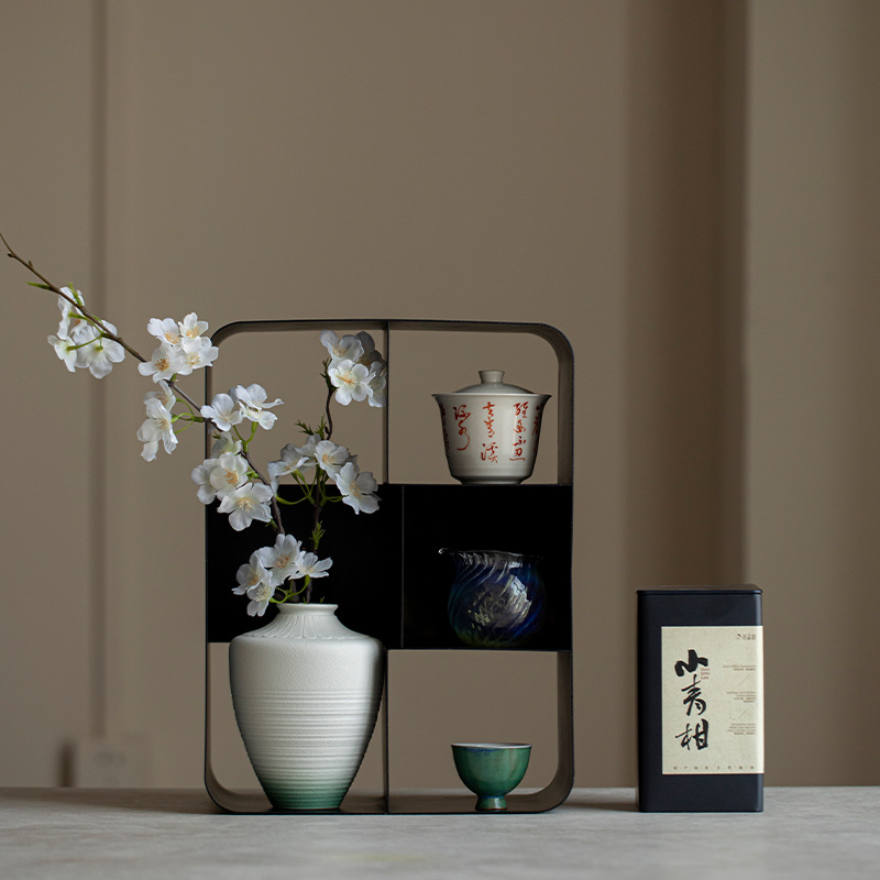 Sắt rèn trà nhà kho phòng trà để bàn bộ ấm trà ấm trà lưu trữ có giá để đồ cổ giá có giá để đồ wabi-sabi cốc