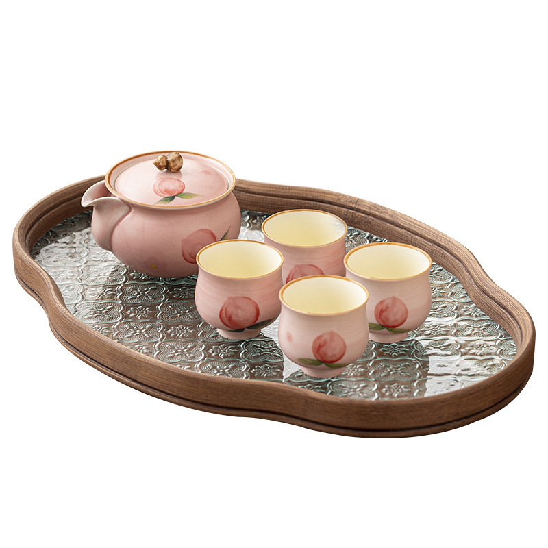 Bình cầm tay bằng gỗ gốm vẽ tay bằng bột Một bình hai cốc có túi thêu