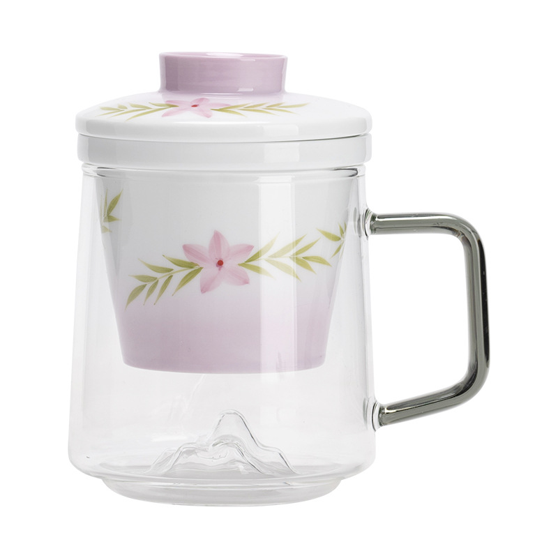 Cốc thủy tinh màu tím gradient cốc văn phòng mơ khóa mặt cốc pha trà tách trà cốc uống nước gia dụng gốm sứ