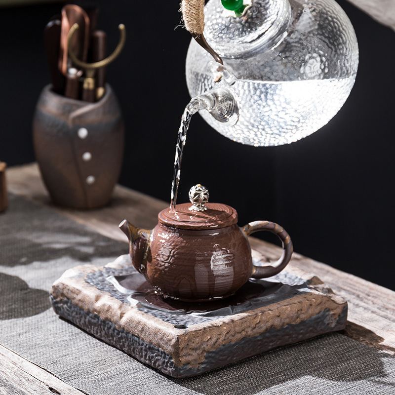 Ấm vuông đơn giản bằng gốm thô, khay đựng nước bằng gốm, khay chứa nước, khay chứa nước, bàn ủ khô, phụ kiện trà đạo bán buôn