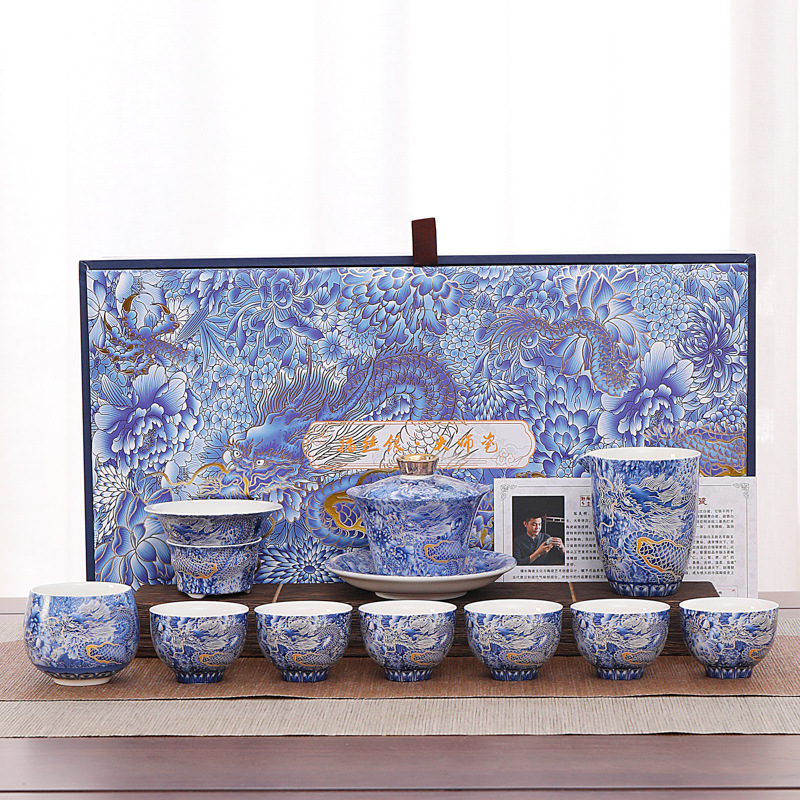 Bộ trà Kung Fu Rồng Bạc Cloisonne Văn hóa và Sáng tạo Tử Cấm Thành Bộ trà tráng men Trung Quốc văn phòng gia dụng Quà tặng doanh nghiệp