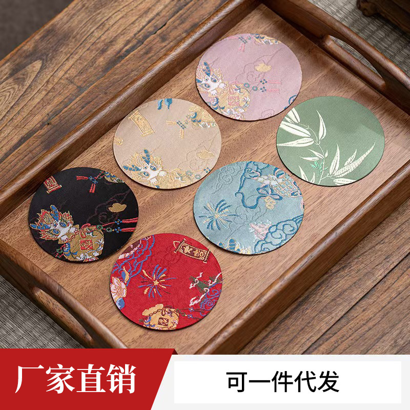 Lót cốc hoa cỏ sợi mây chống nước hai mặt vải nghệ thuật Trung Quốc gia dụng lót cách nhiệt lót trà đạo phụ kiện trà đạo