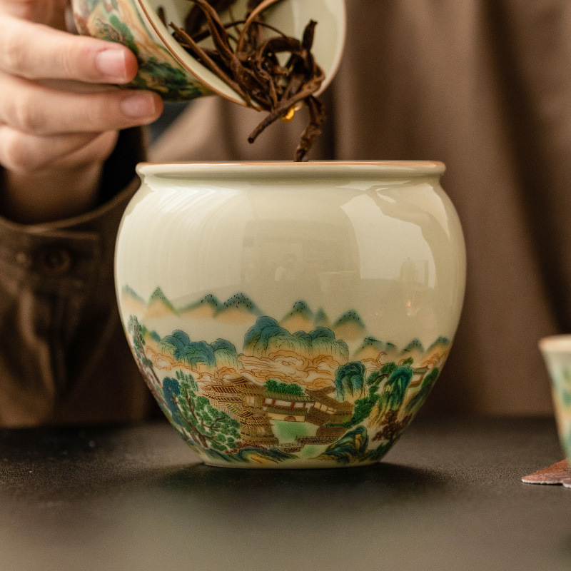 Nhà máy Phong cảnh đầy màu sắc Jianshui Trà rửa bút rửa bình trà gốm sứ Xỉ trà cổ điển Phụ kiện trà đạo biển Kung Fu