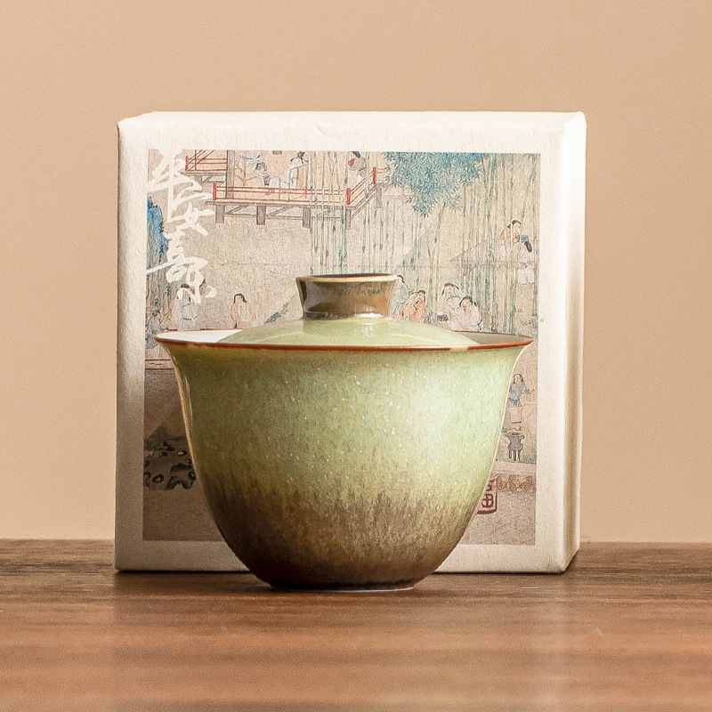 Lò nung thay bát có nắp thứ hai, bầu trời đầy sao xanh, bát pha trà Musong có nắp, đồ pha trà cỡ lớn cổ điển làm bằng tay, tách trà đơn