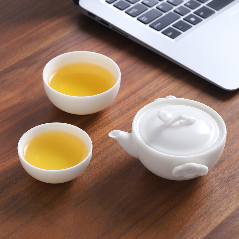 Dehua mỡ cừu ngọc trắng sứ cốc khách nhanh một ấm hai cốc dụng cụ trà Kung Fu dụng cụ pha trà ô tô xách tay ngoài trời cốc pha trà