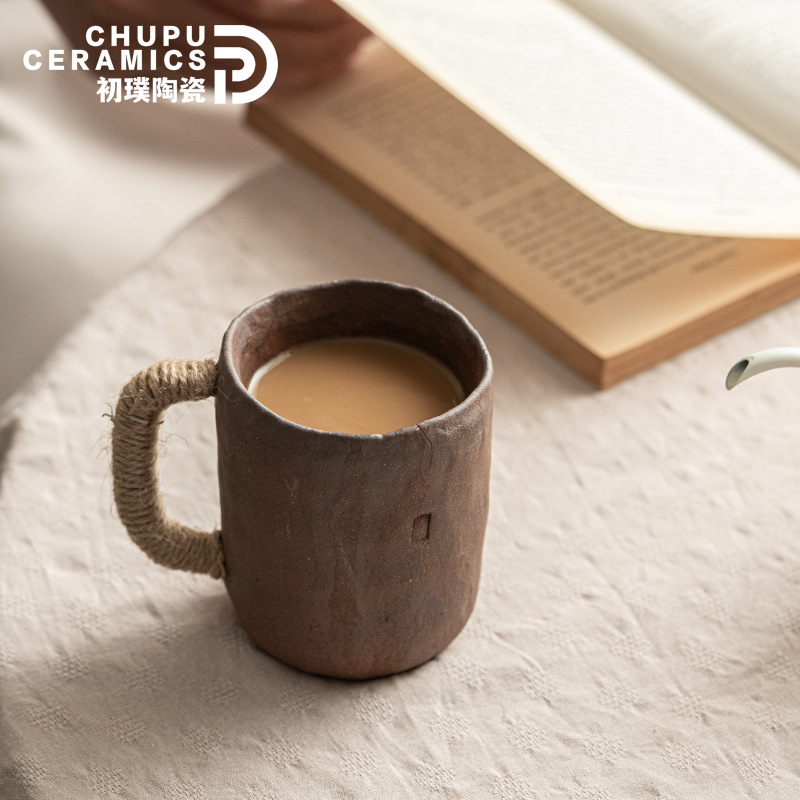 Cốc cà phê kẹp thủ công Chupu Cốc gốm sứ thô kiểu Nhật Cốc sữa ăn sáng Cốc cổ điển Cốc nước thích hợp