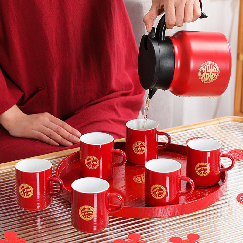 Bộ dụng cụ trà quà cưới Đóng gói đồ dùng cưới Ấm trà om gia dụng, tách trà gốm sứ, bộ trà, hộp quà