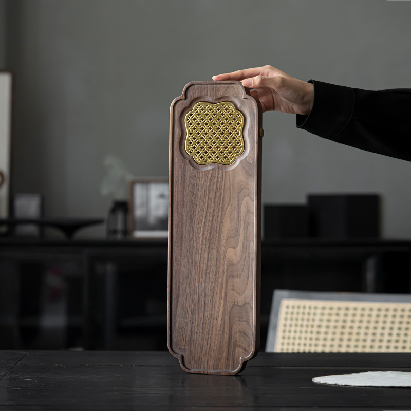 Nhà sản xuất bán buôn khay trà gỗ đặc, bàn làm bằng gỗ óc chó đen, ống thoát nước gia dụng kiểu Trung Quốc mới, khay trà nhỏ dùng khô và ướt