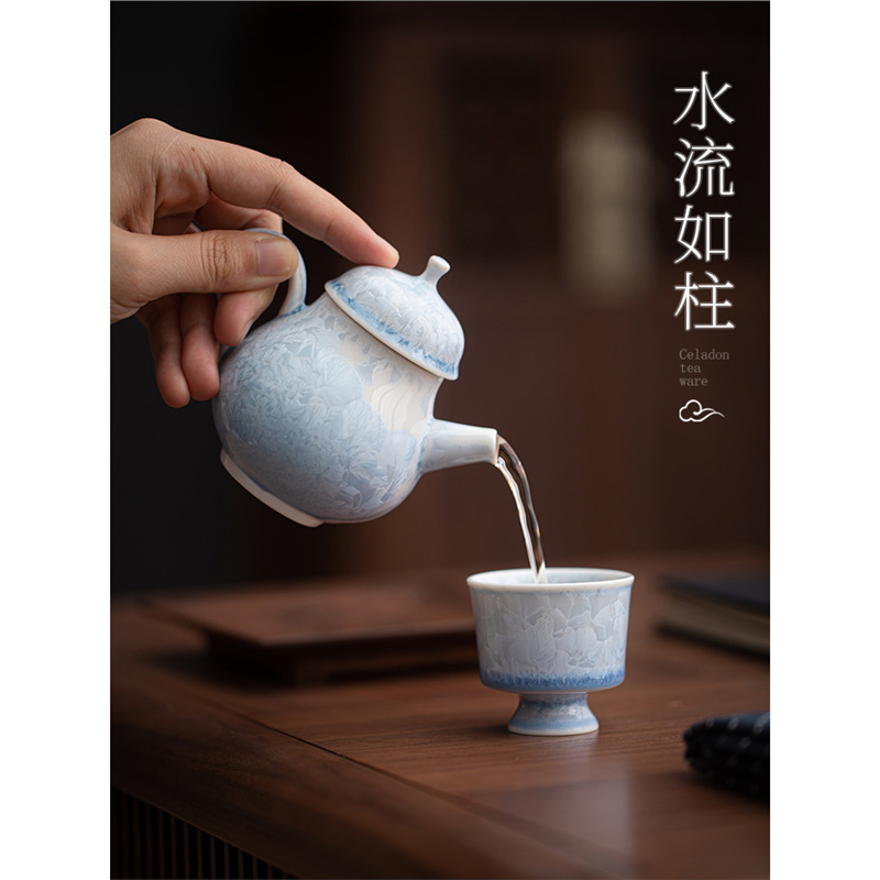 Kính pha lê Giá trị cao Ấm trà hoa băng màu xanh Bộ trà Kung Fu Lò nung gia dụng Máy pha trà công suất nhỏ Bán buôn