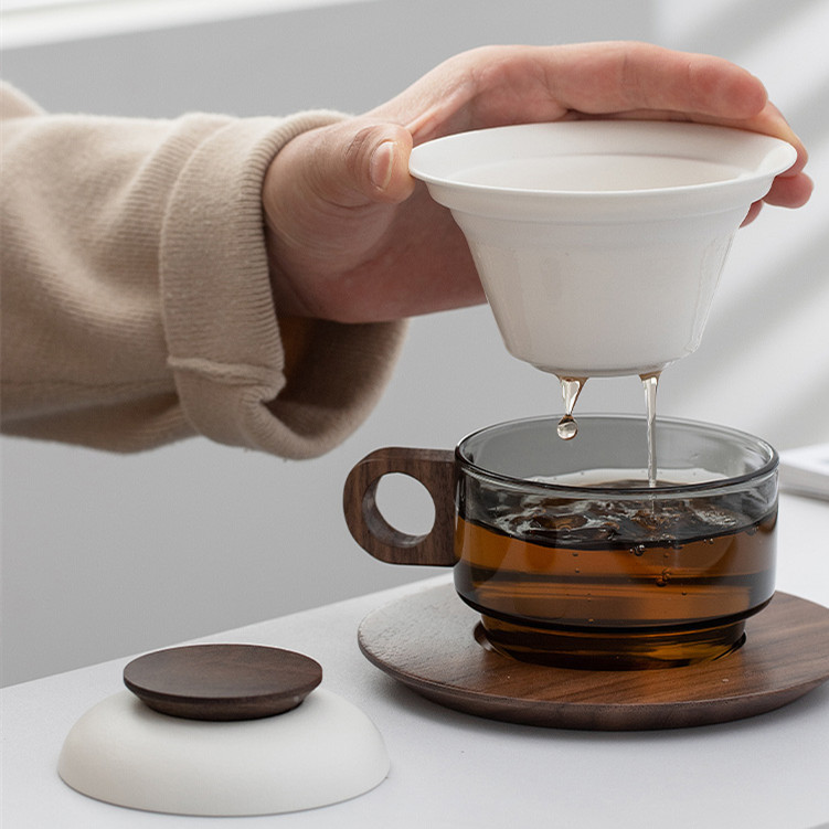 Tách trà thủy tinh tách trà cốc cà phê trà văn phòng cốc uống nước lọc có nắp dùng trong gia đình cá nhân cốc trà hoa