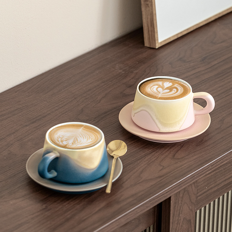Bộ tách cà phê sứ cao cấp, kiểu dáng sáng tạo, tinh xảo, nung lò, dùng uống latte, trà chiều, ngoại hình đẹp mắt