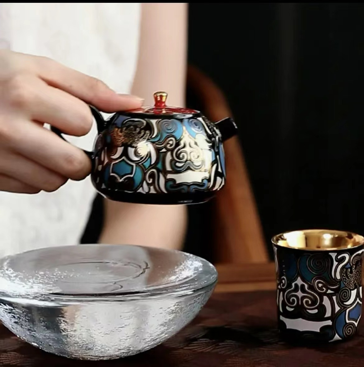 Ấm trà háu ăn màu tương phản công nghệ cọ xát sai màu vàng bạc ấm pha trà Kung Fu cỡ nhỏ bộ trà gốm sứ kiểu Trung Quốc ấm đơn gia dụng