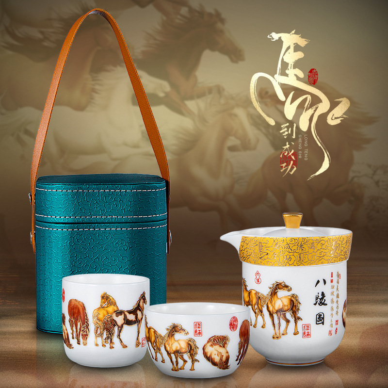 Bộ trà du lịch cầm tay ngoài trời bằng gốm sứ cao cấp cao cấp một bình hai cốc
