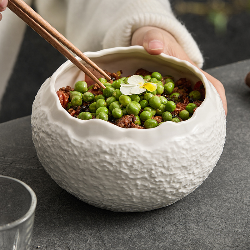 Bát gốm hoa văn đá Bát canh gia dụng Bát mì Bộ đồ ăn khách sạn cao cấp Bát sáng tạo Bát salad trái cây hình trống