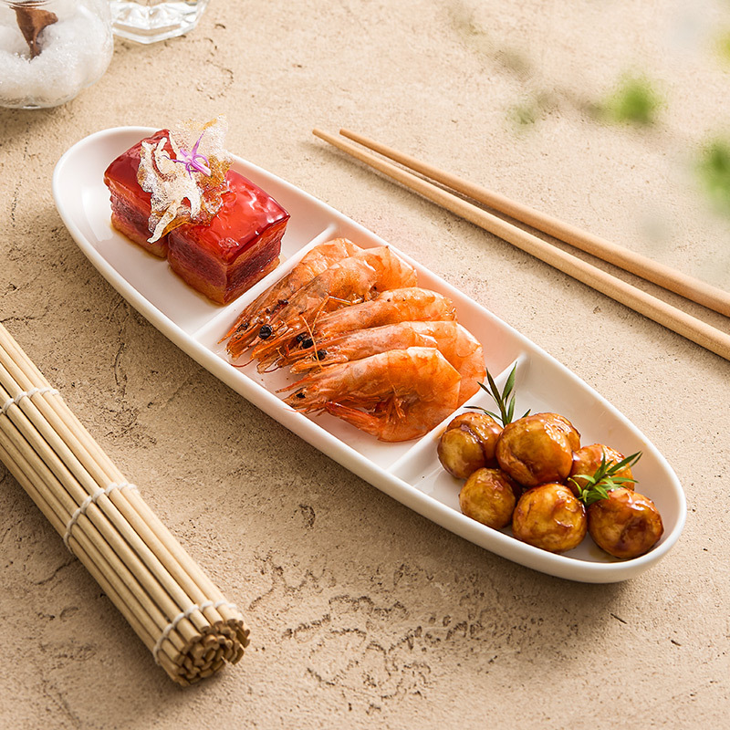 Đĩa chia ô gốm, đĩa gia dụng, đĩa sushi Câu lạc bộ cảm giác cao cấp, đồ ăn nhẹ, món tráng miệng, Đĩa tráng miệng, đĩa gia vị ba ngăn