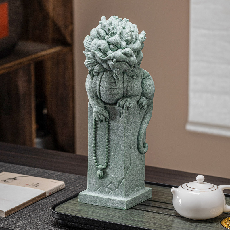 Đồ trang trí thiền chiêu tài sa thạch xanh, đồ trang trí cảnh quan bể cá chìm, đồ chơi trà thú cưng mặt bàn phòng khách sáng tạo