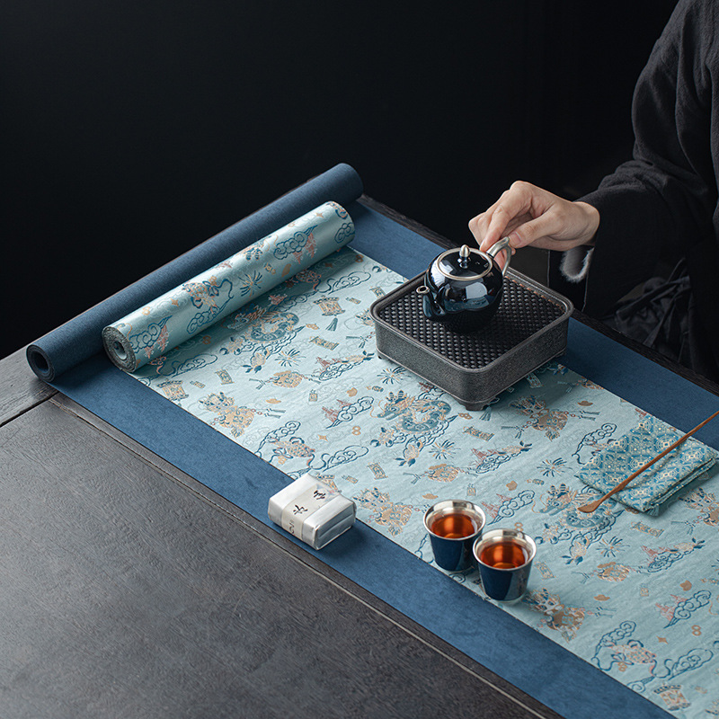 Bán buôn phong cách Trung Quốc mới thiền hoàng đạo trà chiếu trà rồng jacquard thổ cẩm thêu lá cờ bàn chiếu khô bộ phụ kiện trà